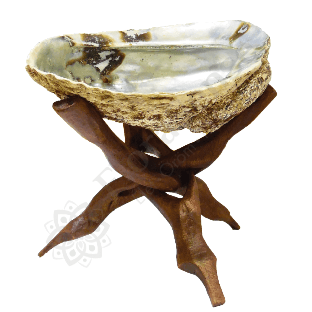 Dekoratív fa tartóláb megfelelő méretű Abalone / Paua kagylóhoz, hangtálhoz, ásványgömbhöz.